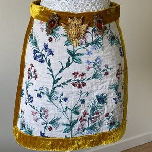 ONE OF A KIND custom floral mini skirt with gold velvet detailing